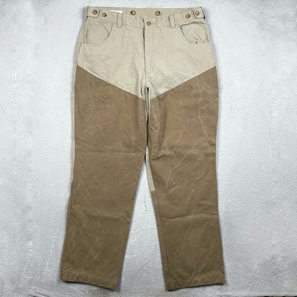 LL Bean Briar Pants Mens 38x32 Beige Canvas Brush Guard Double Knee Hunting West